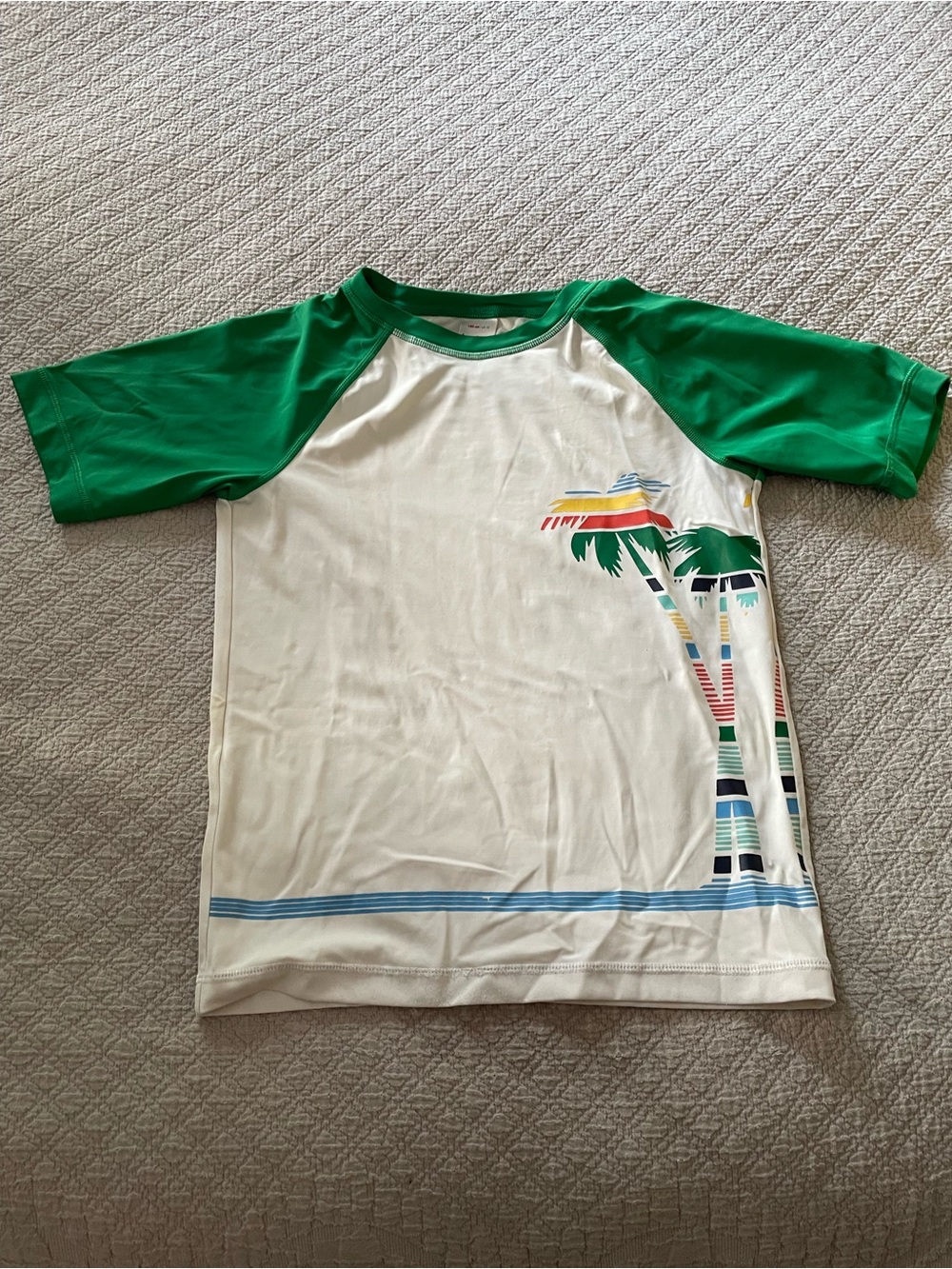 Hanna Andersson Kids Green & White Palm-Graphic Rashguard Swim Tee